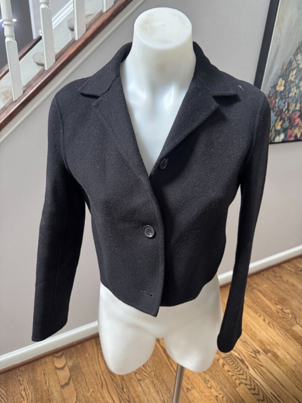THEORY New Divide Wool Cashmere Cropped Blazer Jacket Black Size 2 - Picture 2 of 3